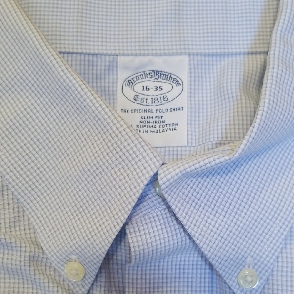 Brooks Brothers White Blue Checked 16 35 Shirt
